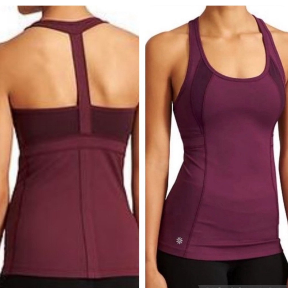 Athleta Stunner T-Back Burgundy Tank w/Mesh Size XS